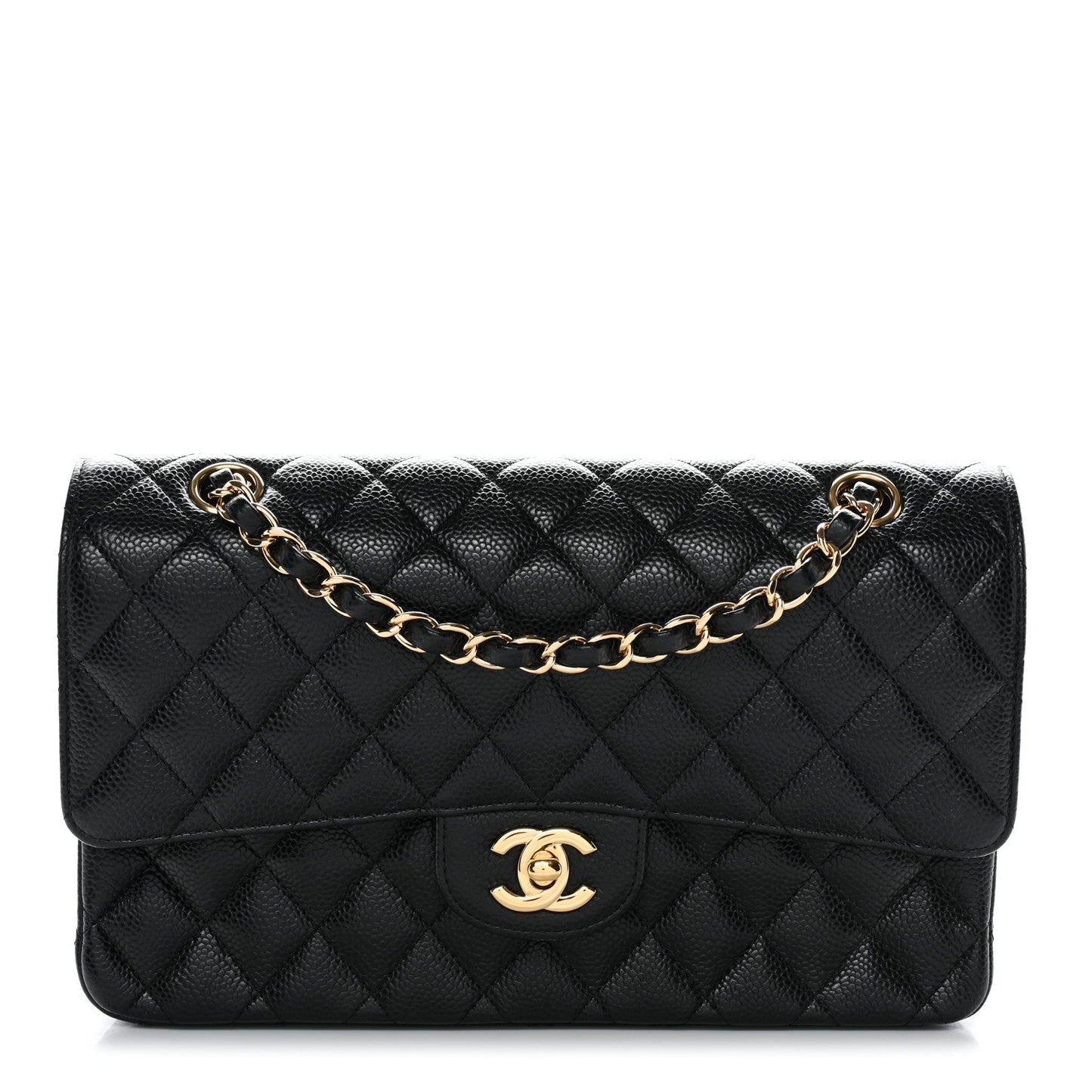 Caviar Quilted Medium Double Flap Black