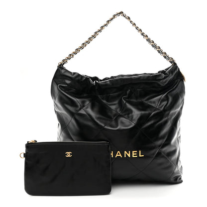 Shiny Calfskin Quilted Chanel 22 Black