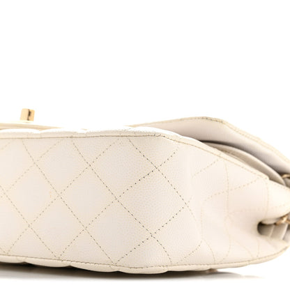 Caviar Quilted Medium Double Flap White