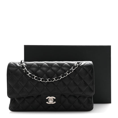 Caviar Quilted Medium Double Flap Black