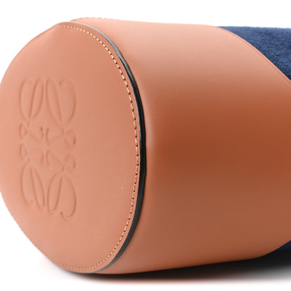 Canvas Calfskin Balloon Bucket Bag Navy Tan