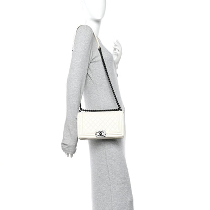 Calfskin Quilted Medium Boy Flap White