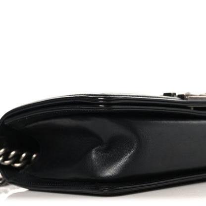Lambskin Braided Woven Medium Boy Flap Black