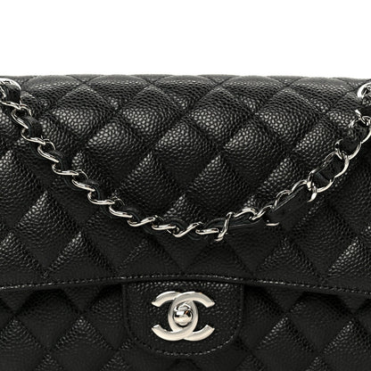 Caviar Quilted Medium Double Flap Black