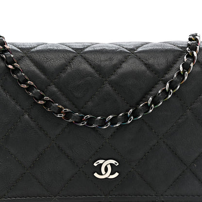 Crumpled Calfskin Quilted Wallet On Chain WOC So Black