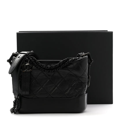 Aged Calfskin Quilted Small Gabrielle Hobo So Black