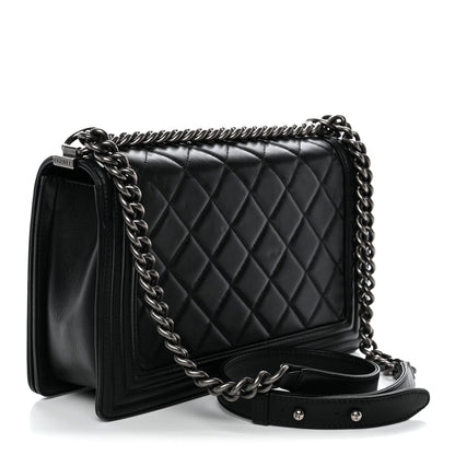 Calfskin Quilted Medium Boy Flap Black
