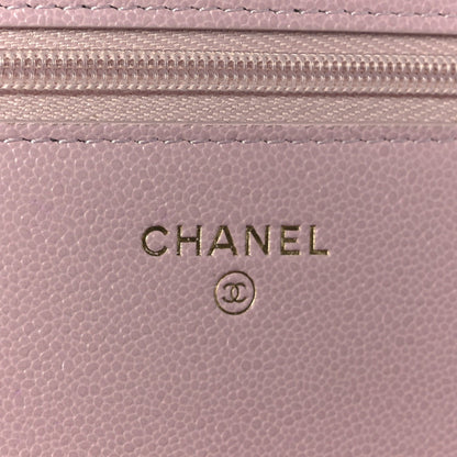 Caviar Quilted Studded CC Wallet on Chain WOC Light Pink