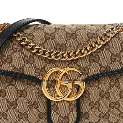 Monogram Matelasse Diagonal Small GG Marmont Shoulder Bag Beige Black