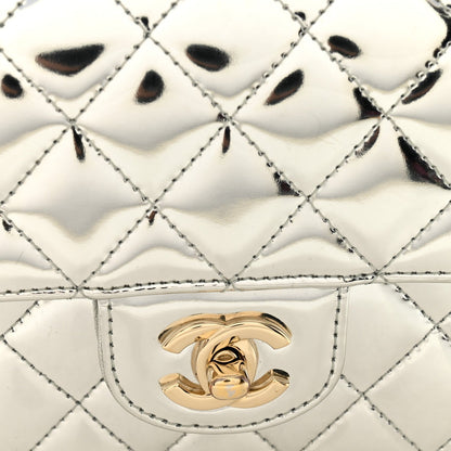 Mirror Calfskin Metallic Calfskin Quilted Hollywood Boulevard Mini Flap With Star Coin Purse Silver