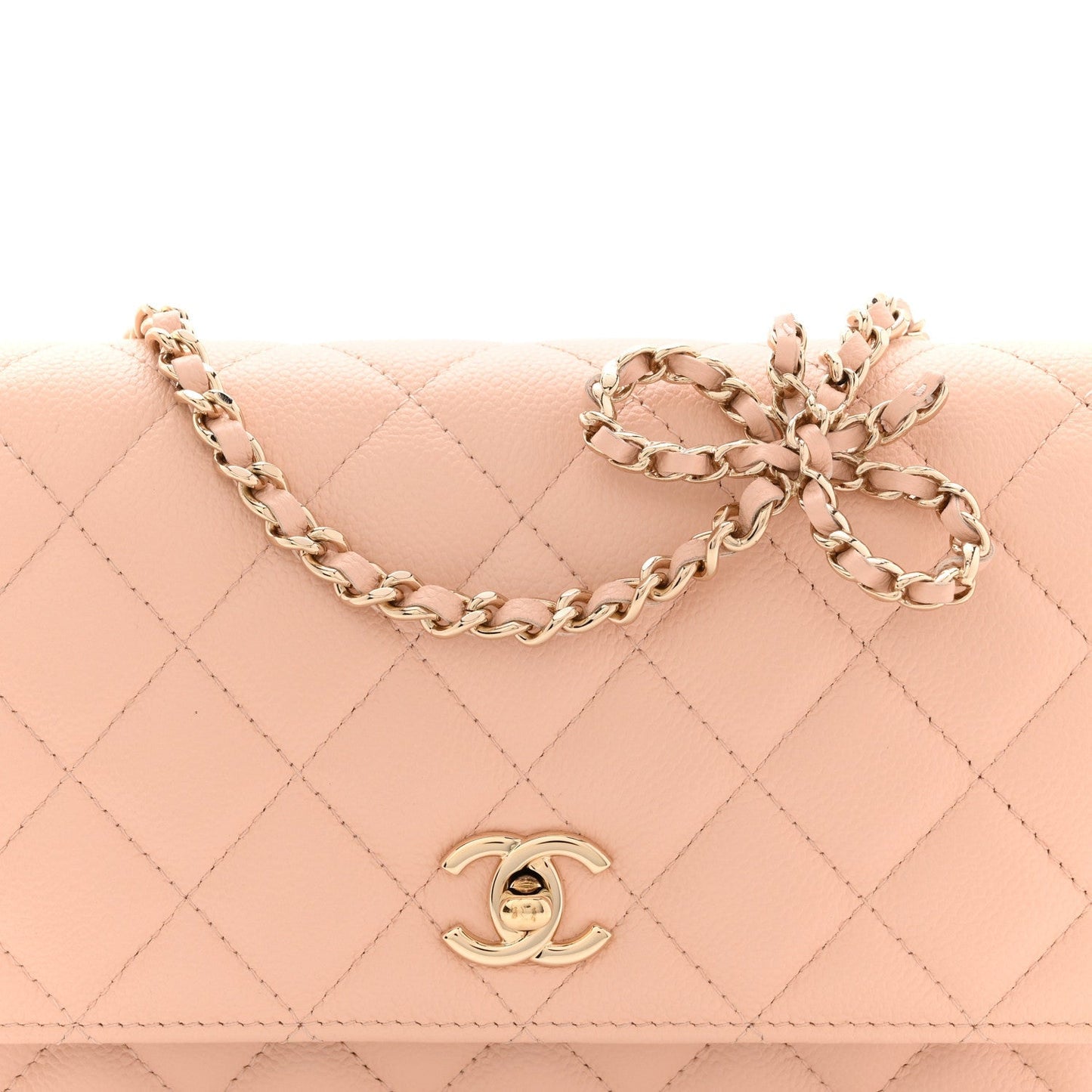 Caviar Quilted CC Turnlock Wallet On Chain WOC Beige