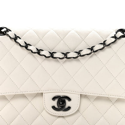 Crumpled Calfskin Quilted Medium Double Flap White