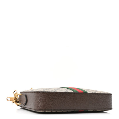 GG Supreme Monogram Textured Dollar Calfskin Web Ophidia Wristlet Shoulder Bag Beige Ebony New Acero
