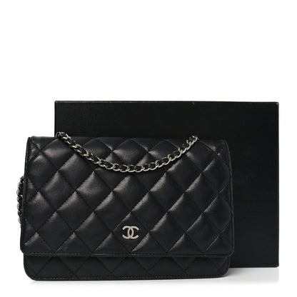 Lambskin Quilted Wallet On Chain WOC Black
