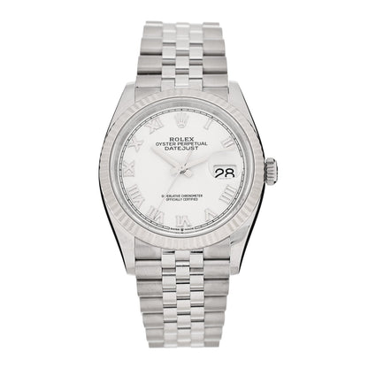Stainless Steel 18K White Gold 36mm Oyster Perpetual Datejust Watch White Roman 126234