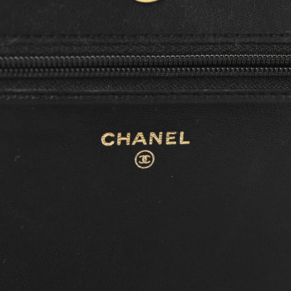 Lambskin Chevron Boy Wallet On Chain WOC Black