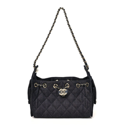 Denim Quilted Mini Chanel 25 Handbag Dark Blue