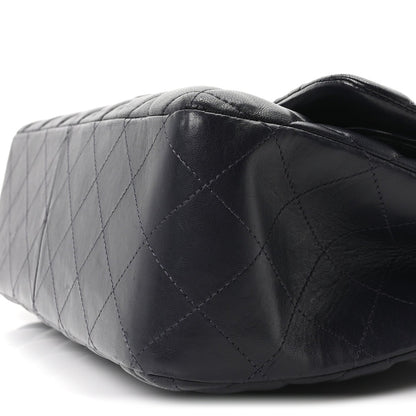 Lambskin Quilted Jumbo Double Flap Navy