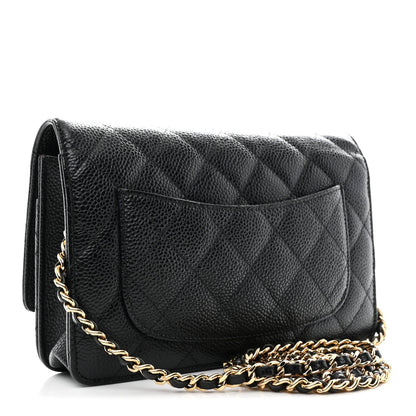 Caviar Quilted Wallet on Chain WOC Black