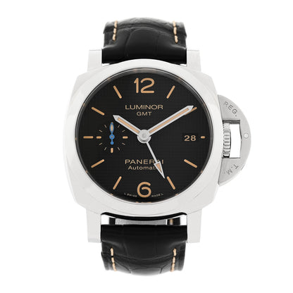 Stainless Steel Alligator 42mm Luminor 1950 3 Days GMT Automatic Watch Black PAM01535