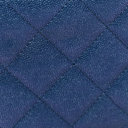Iridescent Caviar Quilted Wallet on Chain WOC Dark Blue