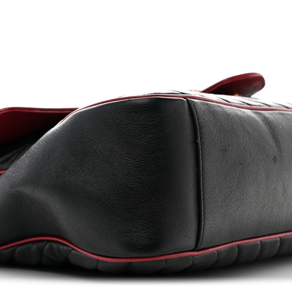 Vintage Effect Calfskin Matelasse Diagonal Large Torchon GG Marmont Shoulder Bag Black Romantic Cherry