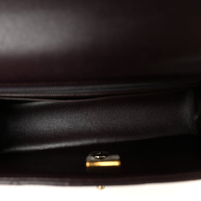 Lambskin Quilted Mini Top Handle Rectangular Flap Dark Purple