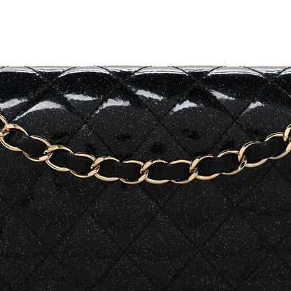 Patent Quilted Sparkle Glitter Medium Double Flap Black