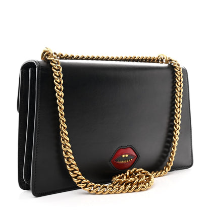 Knight Calfskin Malaga Kid Heart Medium GG Marmont Chain Handle Bag Black Hibiscus Red Multicolor