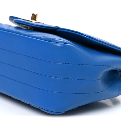 Lambskin Chevron Quilted Mini Square Flap Blue