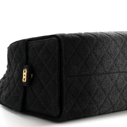 Washed Denim Quilted Medium Chanel 25 Handbag Black