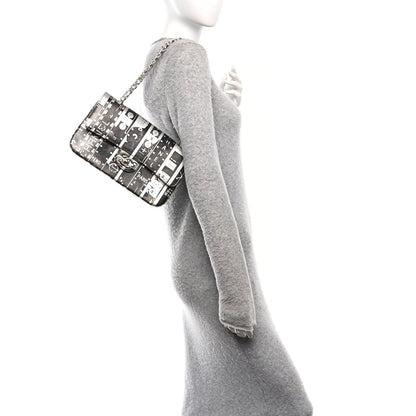 Lambskin Graffiti Printed Medium Double Flap Black Silver