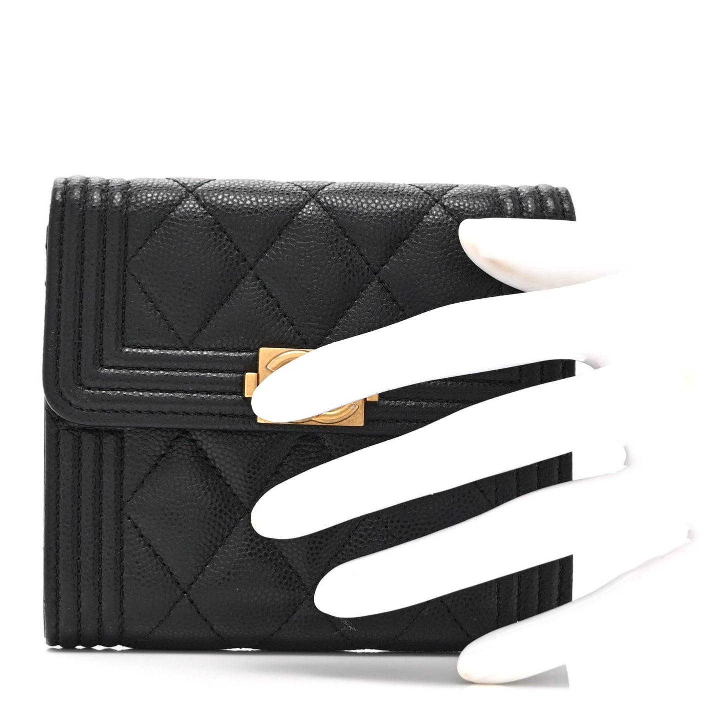 Caviar Quilted Compact Boy Wallet Black
