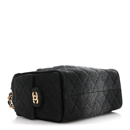 Washed Denim Quilted Mini Chanel 25 Handbag Black