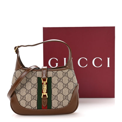 GG Supreme Monogram Azalea Calfskin Web Mini Jackie 1961 Hobo Beige Ebony Brown Sugar