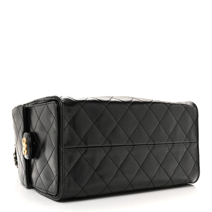Shiny Crumpled Calfskin Quilted Small Chanel 25 Handbag Black