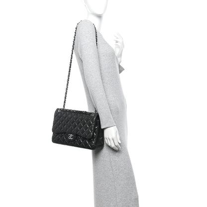 Lambskin Quilted Jumbo Double Flap Black