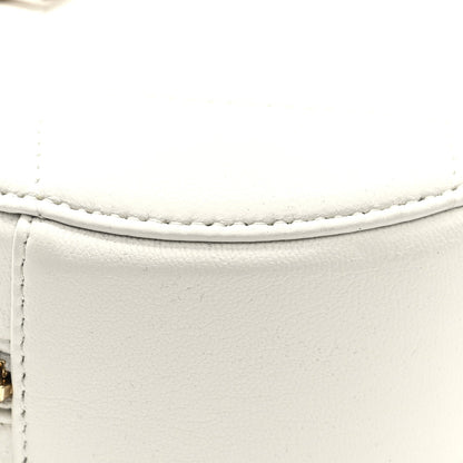 Shiny Goatskin Quilted Chanel 19 Round Clutch With Chain White