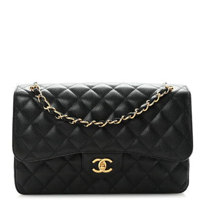 Caviar Quilted Jumbo Double Flap Black