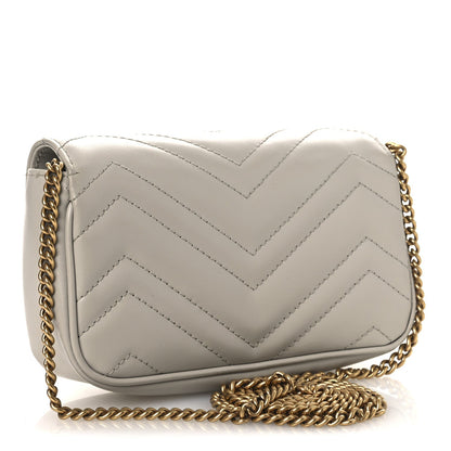 Calfskin Matelasse Super Mini GG Marmont Shoulder Bag Grey