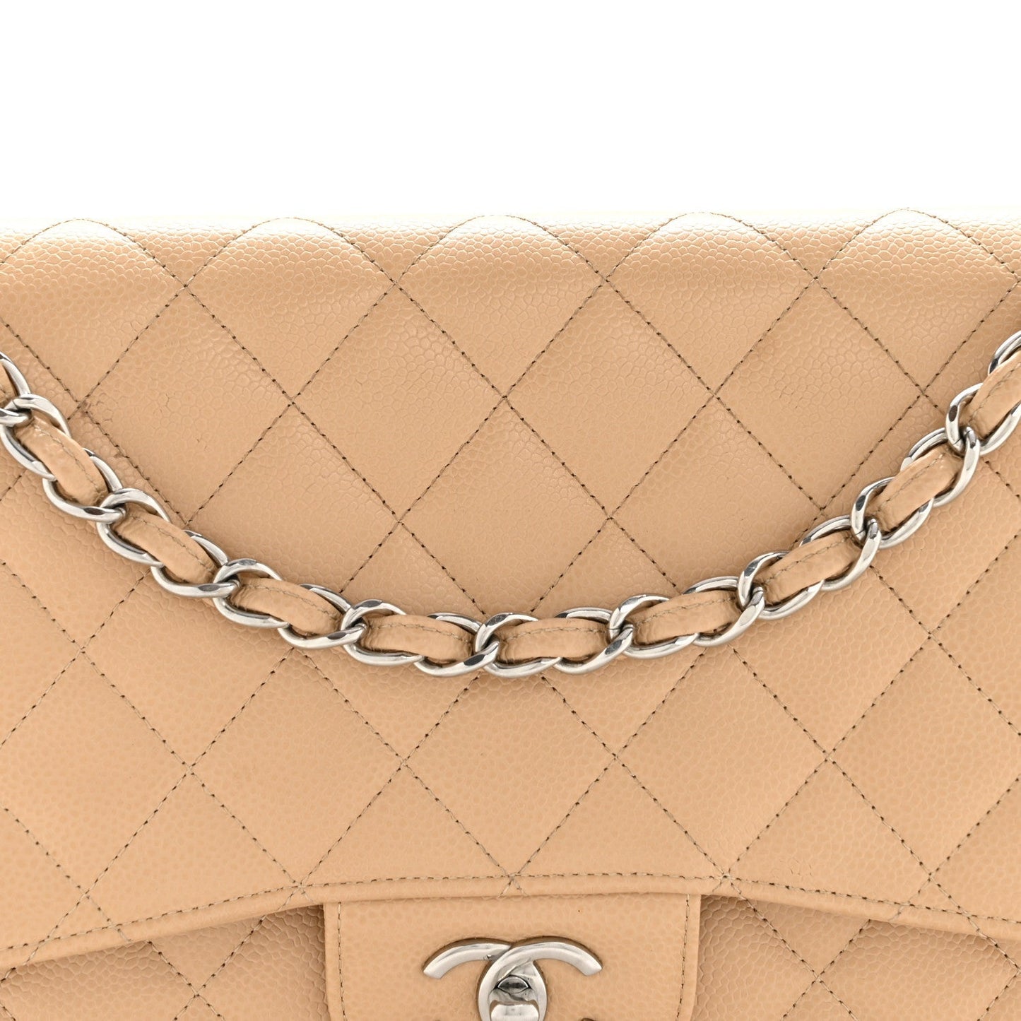 Caviar Quilted Jumbo Double Flap Beige Clair