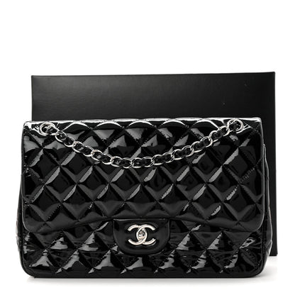 Patent Quilted Jumbo Double Flap Black
