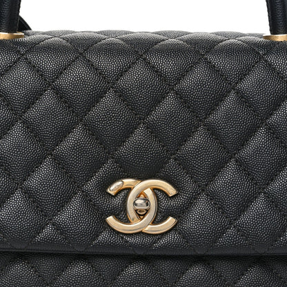 Caviar Quilted Small Coco Chain Handle Flap Black