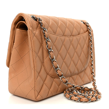 Caviar Quilted Jumbo Double Flap Dark Beige