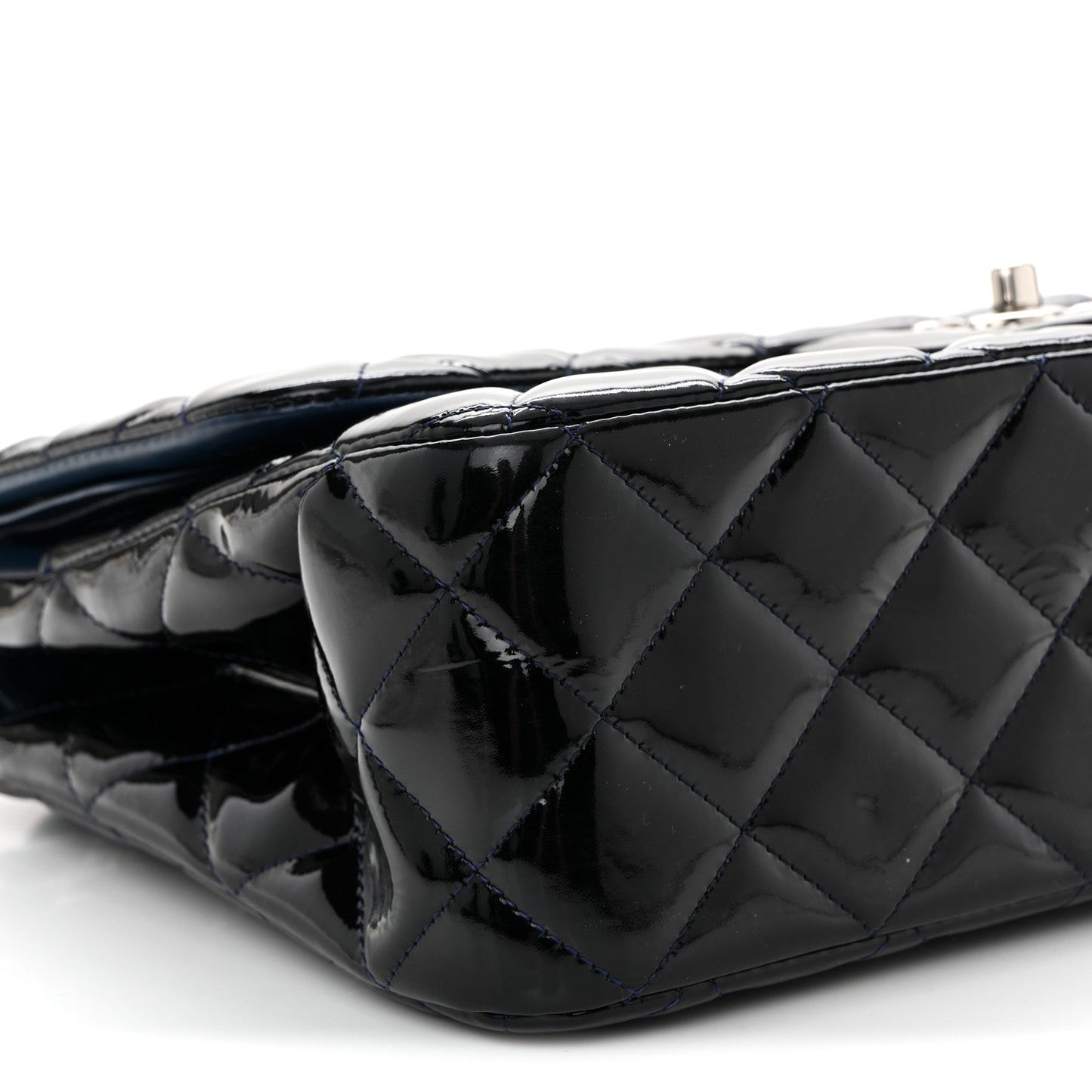 Patent Quilted Jumbo Double Flap Dark Blue