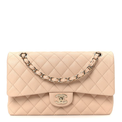 Caviar Quilted Medium Double Flap Light Beige