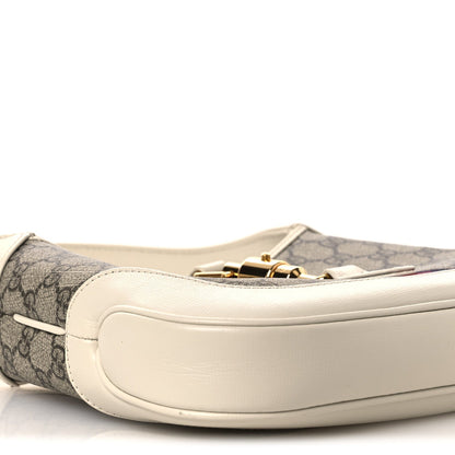 GG Supreme Monogram Azalea Calfskin Web Small Jackie 1961 Hobo Beige Ebony Mystic White