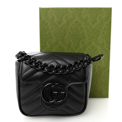 Calfskin Matelasse Monochrome GG Marmont Chain Mini Belt Bag Black