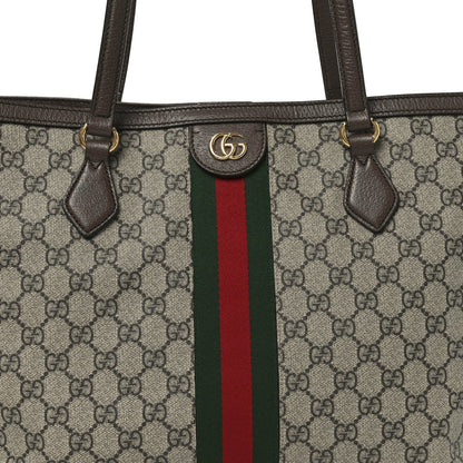 GG Supreme Monogram Textured Calfskin Web Medium Ophidia Shopping Tote Beige Ebony New Acero