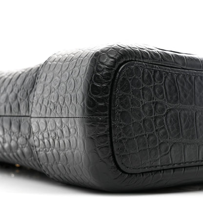 Crocodile Embossed Calfskin Medium Gabrielle Cocodile Hobo Black